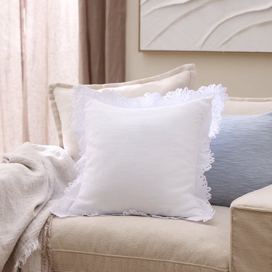 Solene White Embroidered Cushion