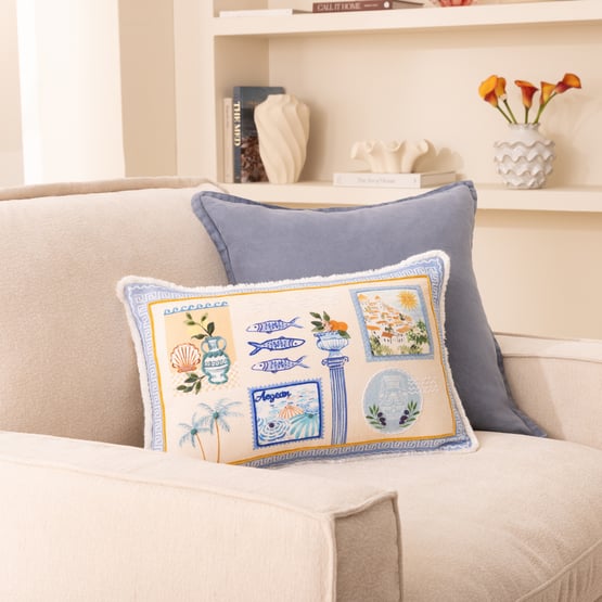 Aegean Blue Postcard Cushion