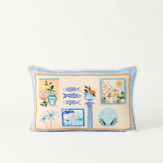 Aegean Blue Postcard Cushion