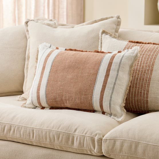 Echo Natural & Brown Sugar Stripe Linen Cushion