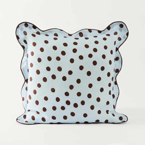 Emia Blue & Chocolate Polka Dot Cushion