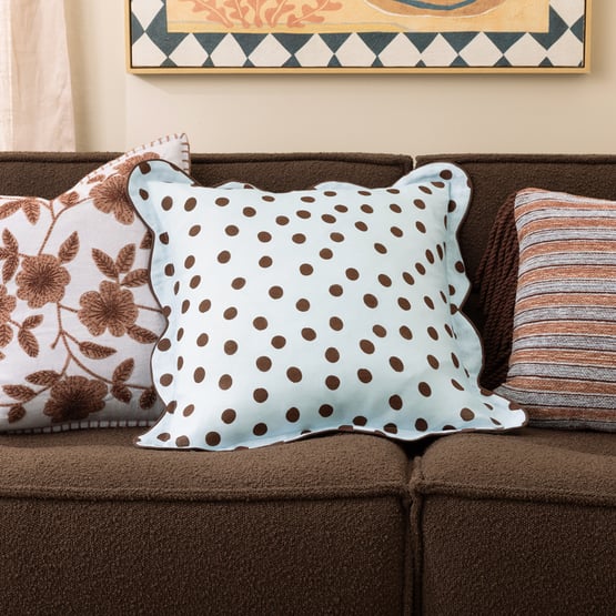 Emia Blue & Chocolate Polka Dot Cushion