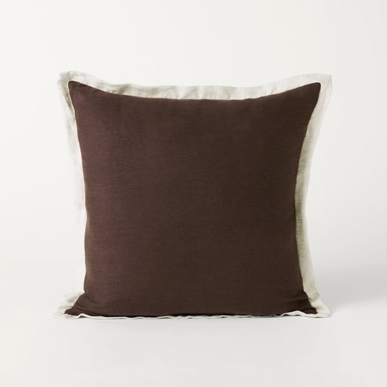 Belgian Chocolate & Linen Vintage Washed Linen Border Cushion
