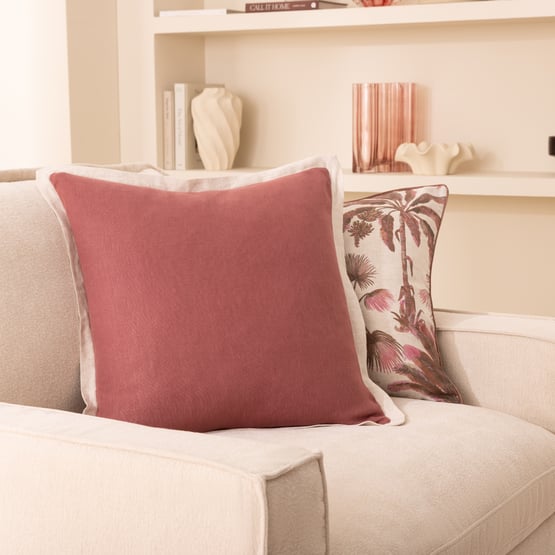 Belgian Redwood & Linen Vintage Washed Linen Border Cushion