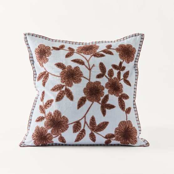 Flora Blue & Brown Beaded Cushion