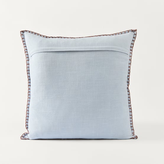 Flora Blue & Brown Beaded Cushion