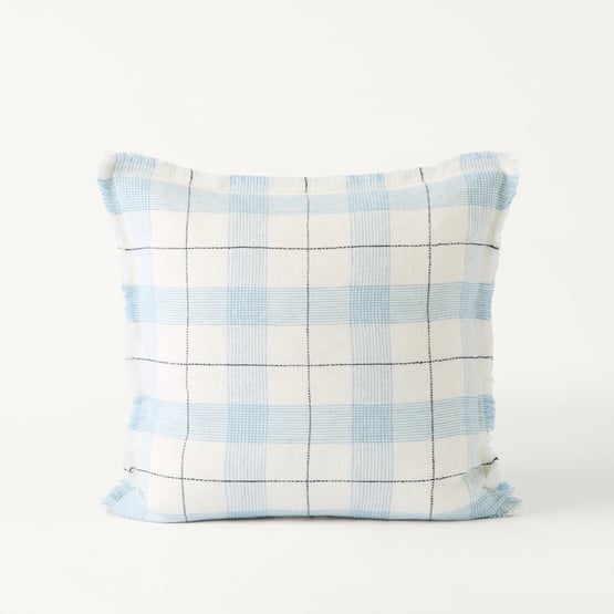Meadow Plaid Blue Woven Cushion