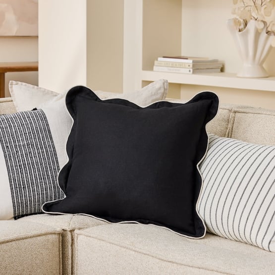 Emia Black & Natural Linen Cushion