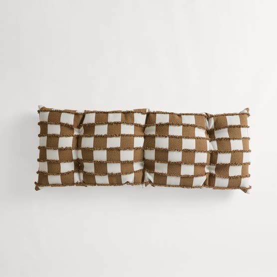 Check White & Tan Tufted Woven Bench Seat Cushion