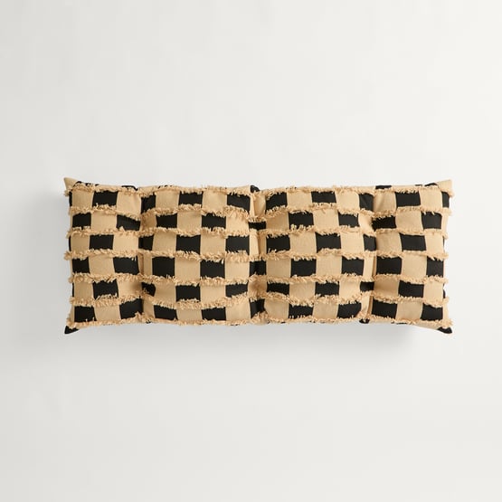 Check Natural & Black Tufted Woven Bench Seat Cushion