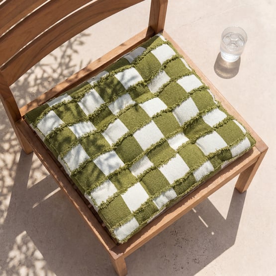 Check Olive Tufted Woven Chair Pad 