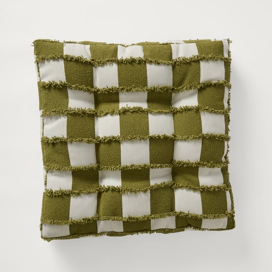 Check Olive Tufted Woven Chair Pad 