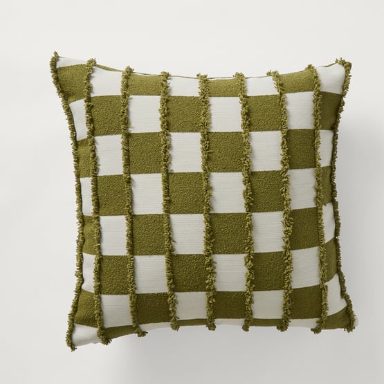 Check Olive Tufted Woven Cushion