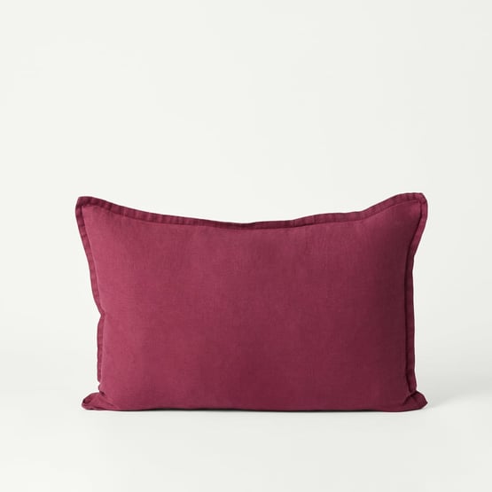 Belgian Burgundy Vintage Washed Linen Long Cushion