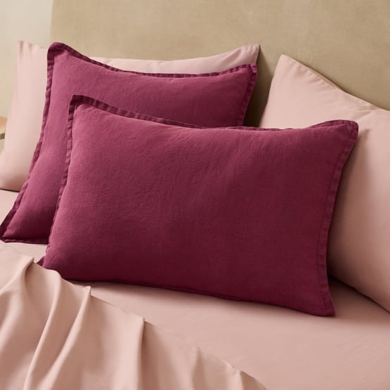 Belgian Burgundy Vintage Washed Linen Long Cushion