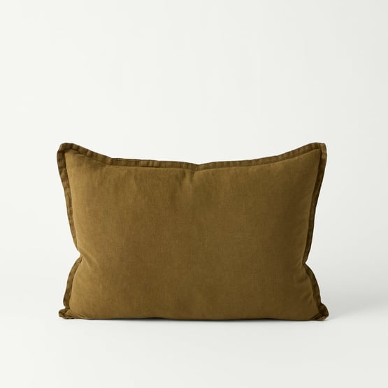 Belgian Olive Vintage Washed Linen Long Cushion