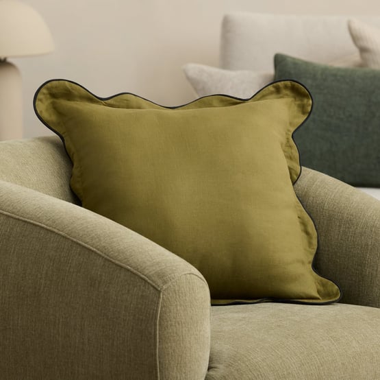 Emia Olive Linen Cushion