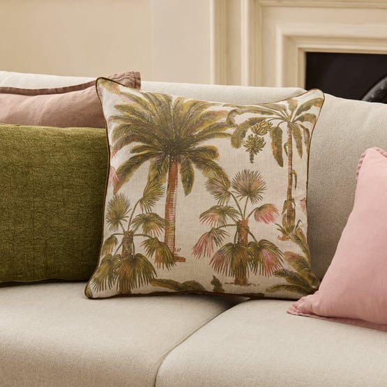 Island Palm Olive Linen Cushion