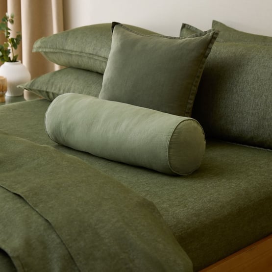 Belgian Vintage Washed Linen Pine Bolster Cushion