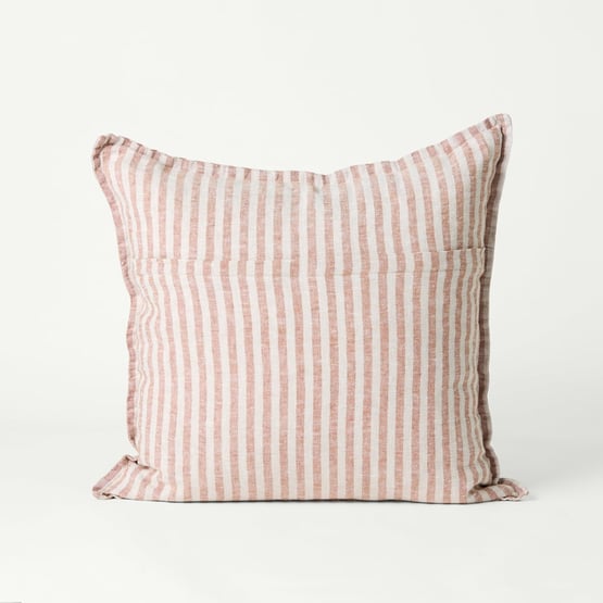 Belgian Vintage Washed Linen Bengal Stripe Linen & Brown Sugar Cushion