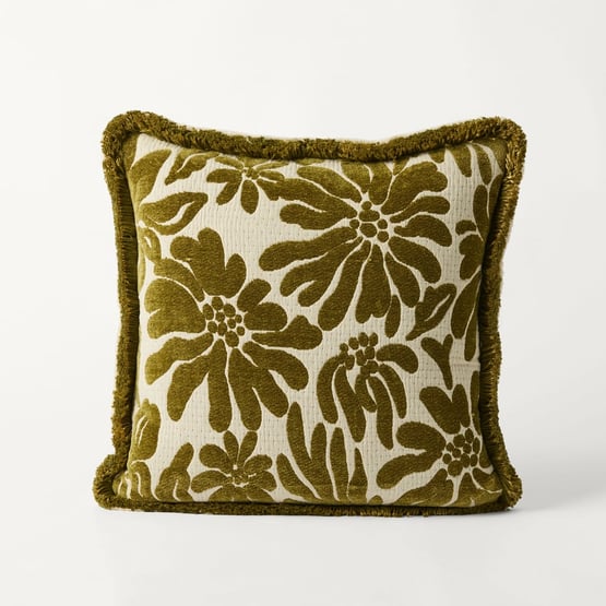 Zinnia Olive Floral Cushion