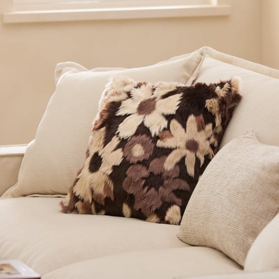 Adelaide Chocolate Floral Fur Cushion