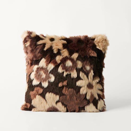 Adelaide Chocolate Floral Fur Cushion