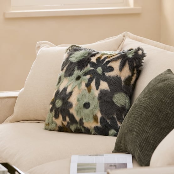 Adelaide Mineral Green Floral Fur Cushion