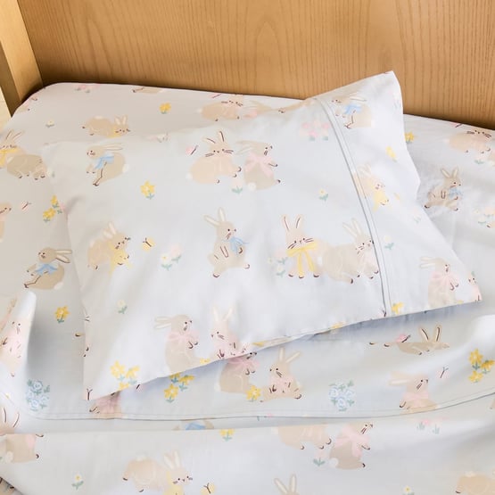 Easter Sweet Bunnies Blue Cot Sheet Set