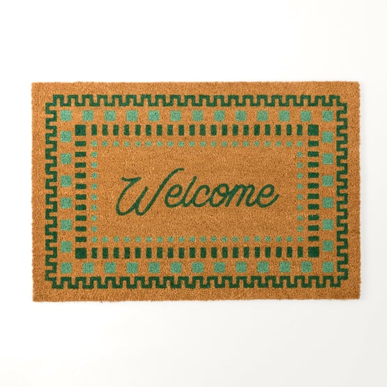 Welcome Green Coir Doormat