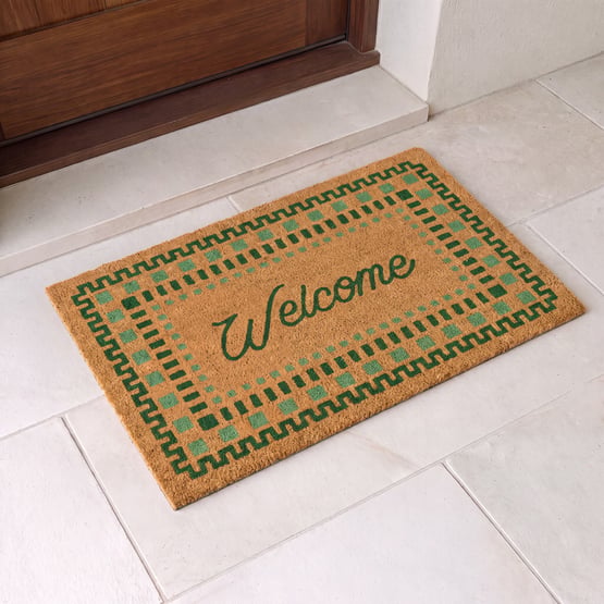 Welcome Green Coir Doormat