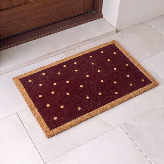 Polka Dot Burgundy Coir Doormat