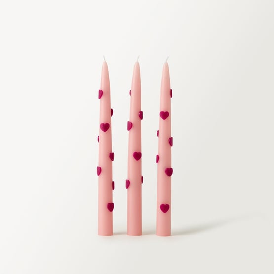 Daphne Heart Pink & Red Taper Candles Pack of 3