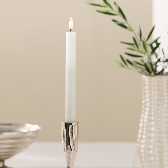 Flameless Ivory Wax Taper Candle Set of 2