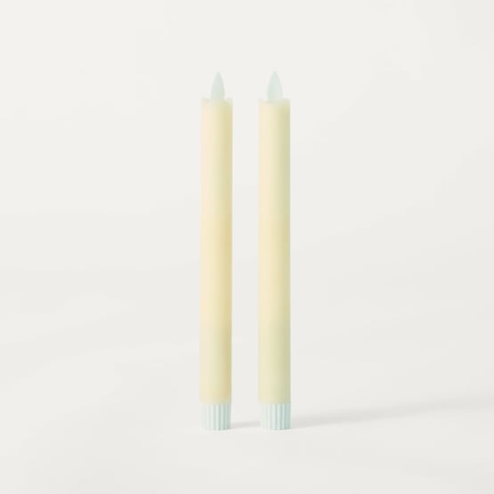 Flameless Ivory Wax Taper Candle Set of 2