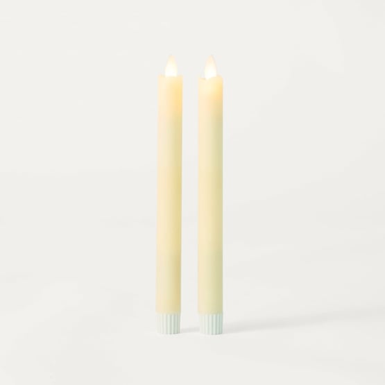 Flameless Ivory Wax Taper Candle Set of 2