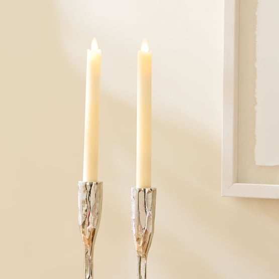 Flameless Ivory Wax Taper Candle Set of 2