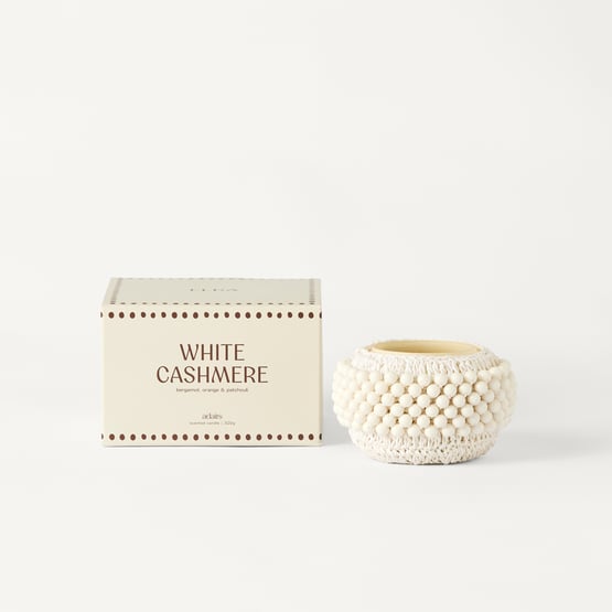Elka White Cashmere White Beaded Candle