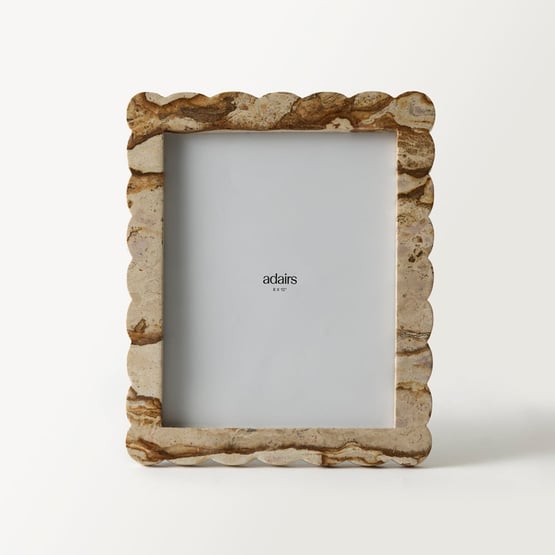 Sara Beige Large Scalloped Marble Frame