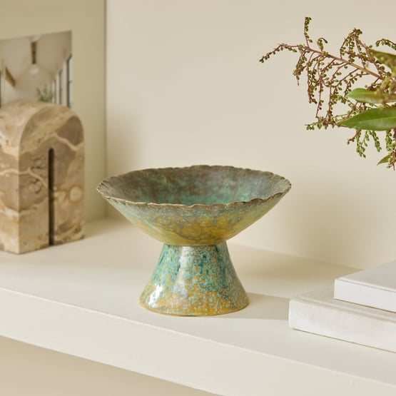 Clover Green Pedestal Bowl