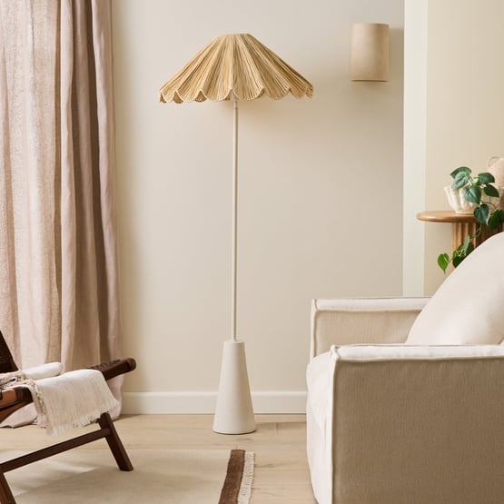 Addie Natural Raffia Scallop Shade Floor Light