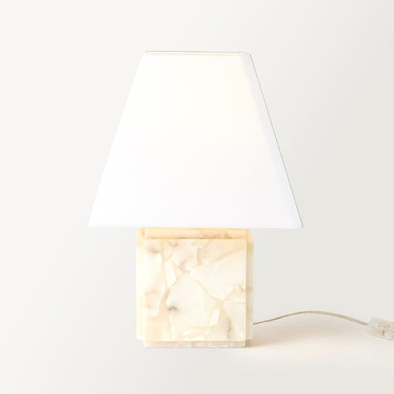 Cellini White & Off White Cube Alabaster Table Light