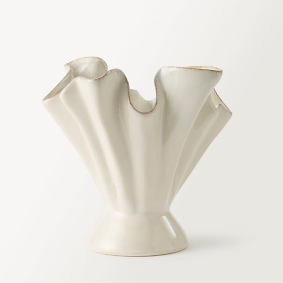 Flare Warm White Frill Pedestal Vase