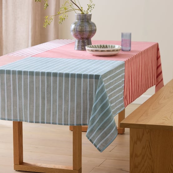 Block Pink Stripe Tablecloth
