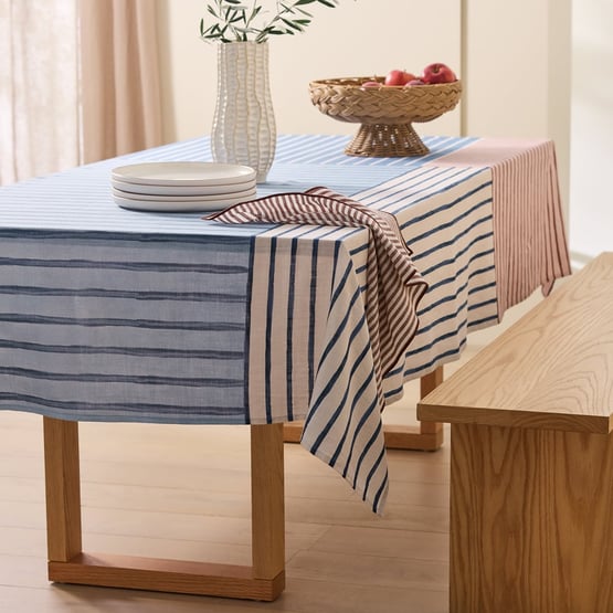 Block Blue Stripe Tablecloth