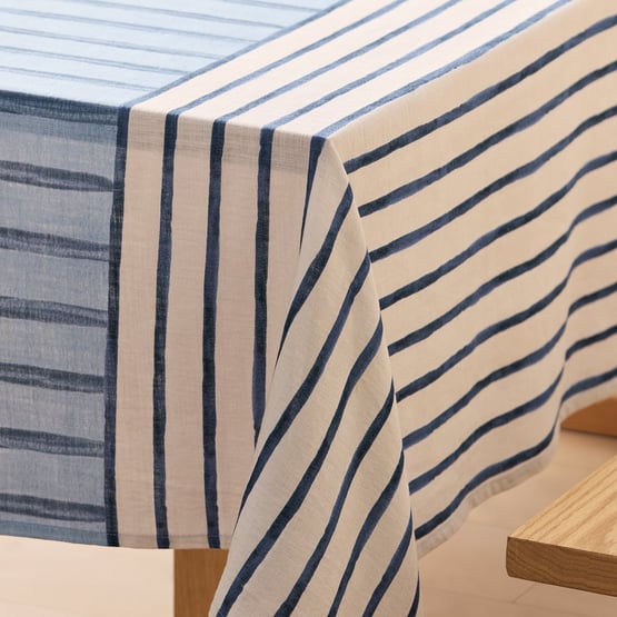 Block Blue Stripe Tablecloth