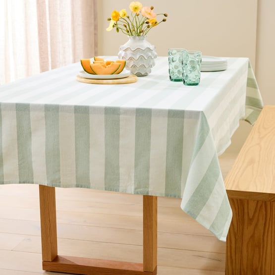 Ava Stripe Mint Green Tablecloth