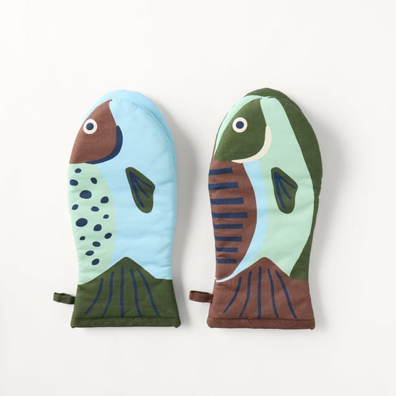Fish Blue & Green Oven Mitt Pack of 2