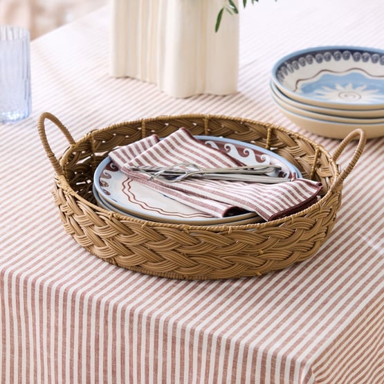 Plait Natural Woven Round Tray with Handles