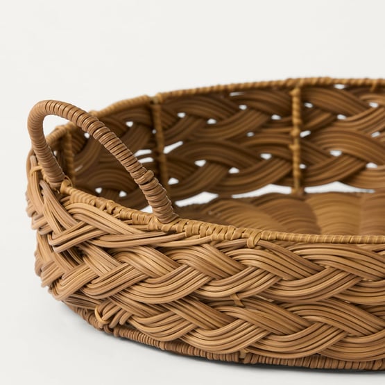 Plait Natural Woven Round Tray with Handles